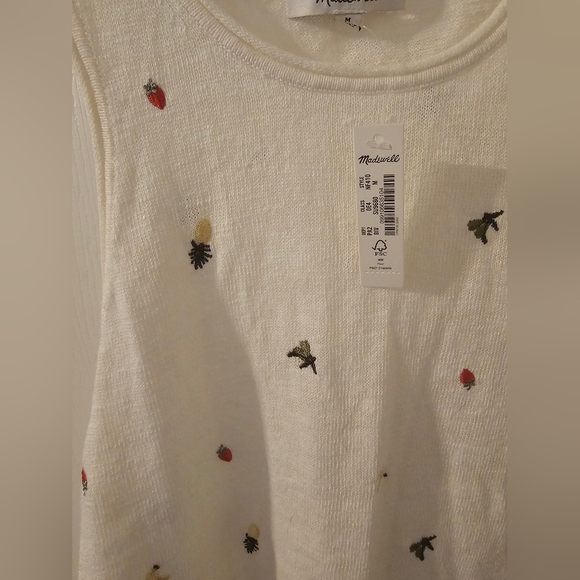 Madewell NWT Fresca Fruit Embroidered Tank Top in Bright Ivory Size M - Picture 3 of 9